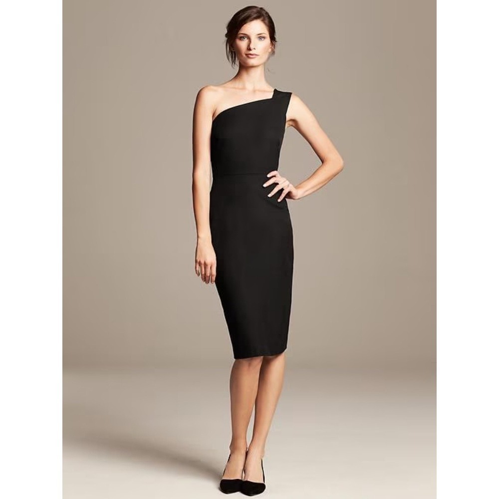 Banana Republic Roland Mouret Womens One-Shoulder Sheath Dress Size 10P Black